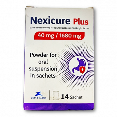 NEXICURE PLUS 40 / 1680 MG ( ESOMEPRAZOLE / SODIUM BICARBONATE ) POWDER FOR ORAL SUSPENSION 14 SACHETS